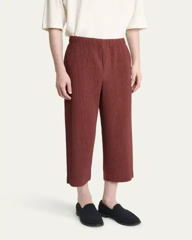 Homme Plissé Issey Miyake Men's Cropped Brown Pleated Trousers | Thumbnail 4 Homme Plissé Issey Miyake Men's Cropped Brown Pleated Trousers | Thumbnail 4