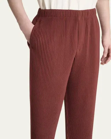 Homme Plissé Issey Miyake Men's Cropped Brown Pleated Trousers | Thumbnail 5 Homme Plissé Issey Miyake Men's Cropped Brown Pleated Trousers | Thumbnail 5