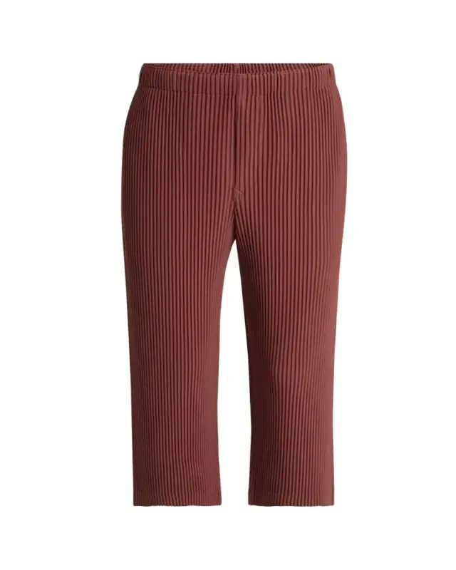 Men's Cropped Brown Pleated Trousers