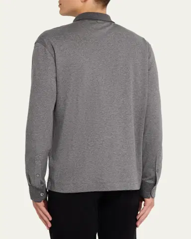 ZEGNA Men's Melange Cotton Long-Sleeve Polo Shirt | Thumbnail 3 ZEGNA Men's Melange Cotton Long-Sleeve Polo Shirt | Thumbnail 3