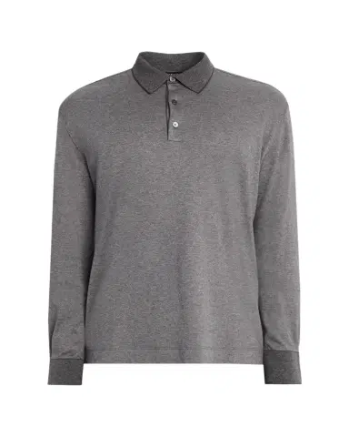 ZEGNA Men's Melange Cotton Long-Sleeve Polo Shirt | Thumbnail 1 ZEGNA Men's Melange Cotton Long-Sleeve Polo Shirt | Thumbnail 1