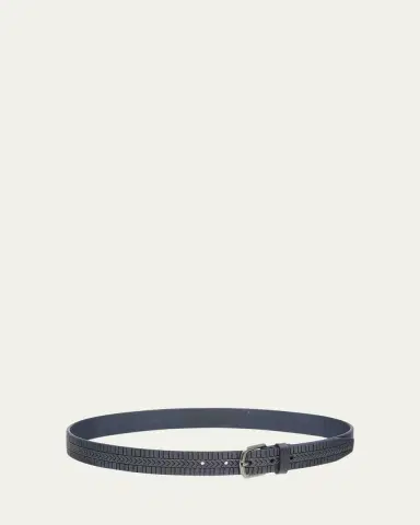 Giorgio Armani Men's Geometric Engraved Leather Belt | Thumbnail 2 Giorgio Armani Men's Geometric Engraved Leather Belt | Thumbnail 2