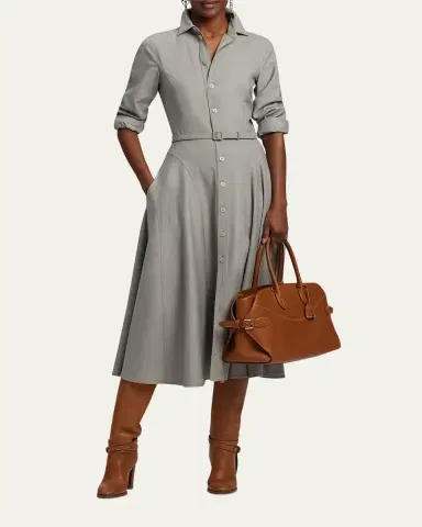 Ralph Lauren Collection Safford Long-Sleeve Belted Midi Shirtdress | Thumbnail 4