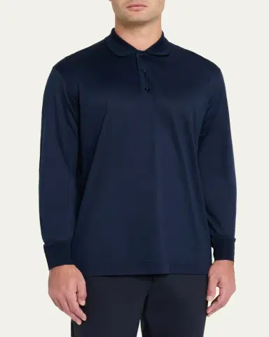 Charvet Men's Cotton Jersey Long-Sleeve Polo Shirt | Thumbnail 4