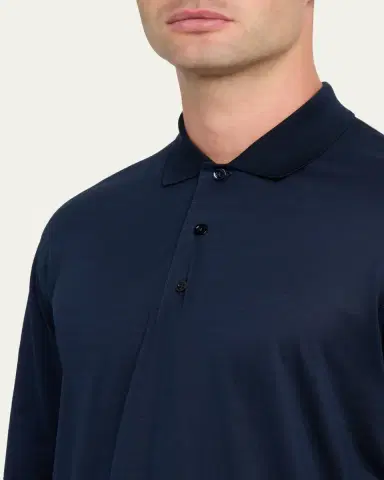 Charvet Men's Cotton Jersey Long-Sleeve Polo Shirt | Thumbnail 5