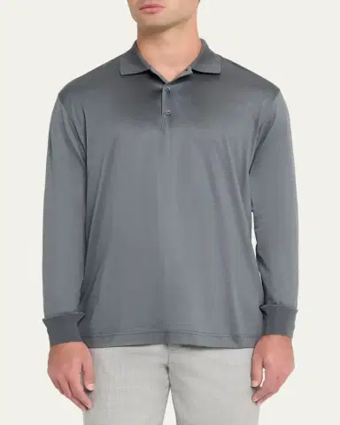 Charvet Men's Cotton Jersey Long-Sleeve Polo Shirt | Thumbnail 9