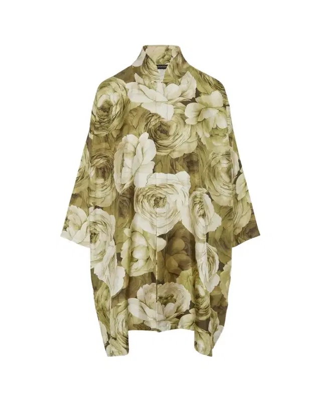Wide A-Line Shirt With Chinese Collar and Slits (Very Long Length)
