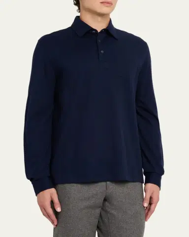 Ralph Lauren Purple Label Men's Cotton-Cashmere Piqué Polo Shirt | Thumbnail 4 Ralph Lauren Purple Label Men's Cotton-Cashmere Piqué Polo Shirt | Thumbnail 4