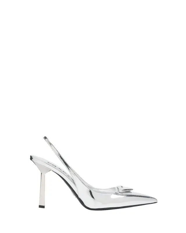 Metallic Leather Padded Triangle Slingback Pumps