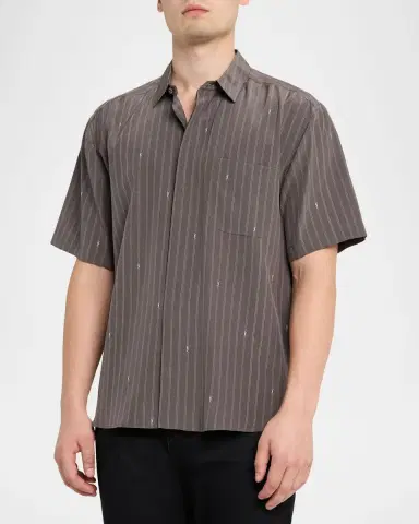 Saint Laurent Men's Cassandre Short-Sleeved Button-Front Shirt | Thumbnail 3