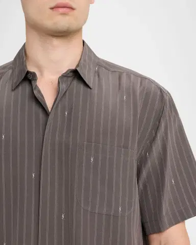 Saint Laurent Men's Cassandre Short-Sleeved Button-Front Shirt | Thumbnail 4