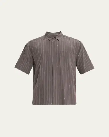 Saint Laurent Men's Cassandre Short-Sleeved Button-Front Shirt | Thumbnail 5