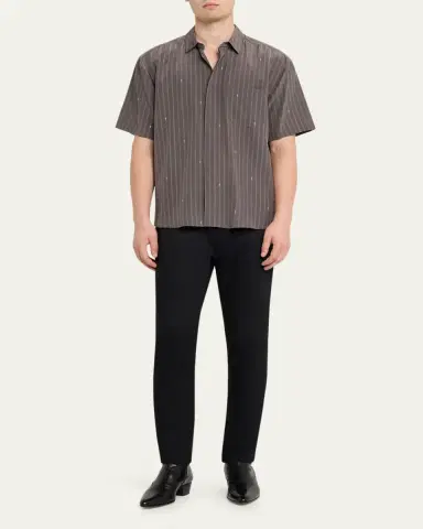 Saint Laurent Men's Cassandre Short-Sleeved Button-Front Shirt | Thumbnail 6