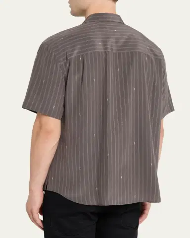 Saint Laurent Men's Cassandre Short-Sleeved Button-Front Shirt | Thumbnail 7