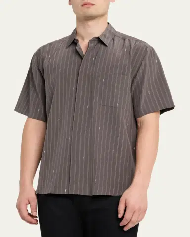 Saint Laurent Men's Cassandre Short-Sleeved Button-Front Shirt | Thumbnail 8