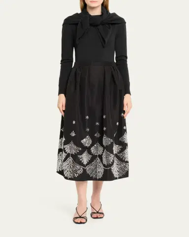 Oscar de la Renta Fern Embroidered Midi Party Skirt | Thumbnail 2 Oscar de la Renta Fern Embroidered Midi Party Skirt | Thumbnail 2
