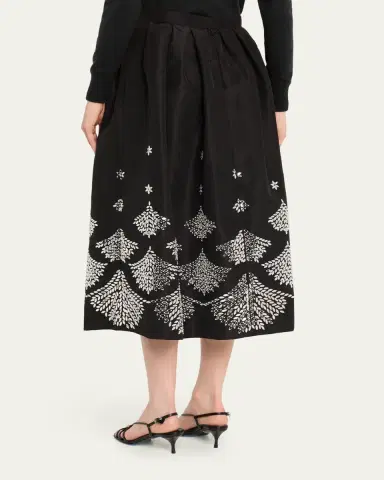 Oscar de la Renta Fern Embroidered Midi Party Skirt | Thumbnail 3 Oscar de la Renta Fern Embroidered Midi Party Skirt | Thumbnail 3