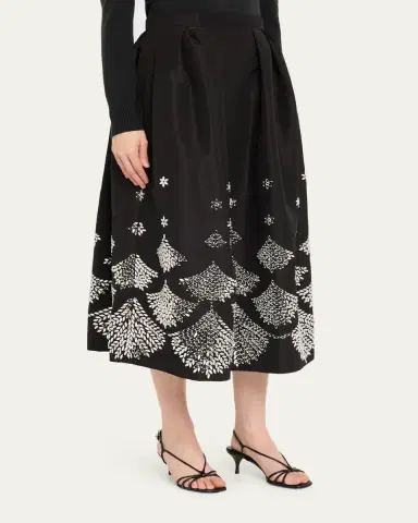 Oscar de la Renta Fern Embroidered Midi Party Skirt | Thumbnail 4 Oscar de la Renta Fern Embroidered Midi Party Skirt | Thumbnail 4