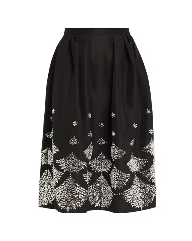 Oscar de la Renta Fern Embroidered Midi Party Skirt