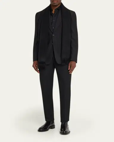 ZEGNA Men's Oasi Cashmere Leather-Label Scarf | Thumbnail 2