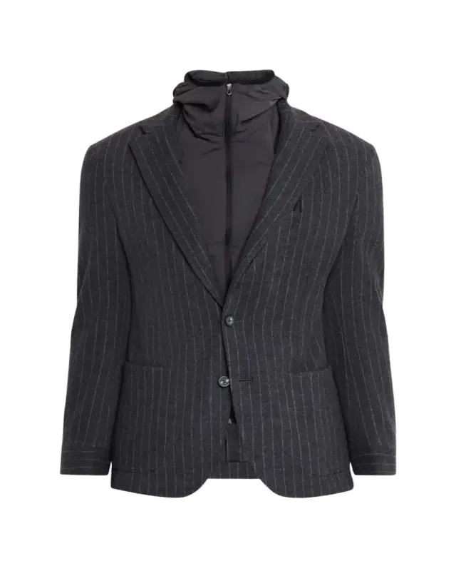 Men's Hooded Wool Pinstripe Blazer