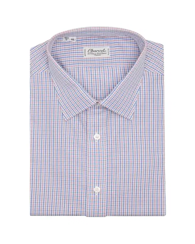 Men's Cotton Micro-Check Point Collar Slim Dress Shirt