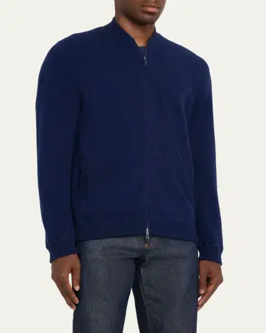 Bergdorf Goodman Men's Wool Full-Zip Baseball-Collar Sweater | Thumbnail 4 Bergdorf Goodman Men's Wool Full-Zip Baseball-Collar Sweater | Thumbnail 4