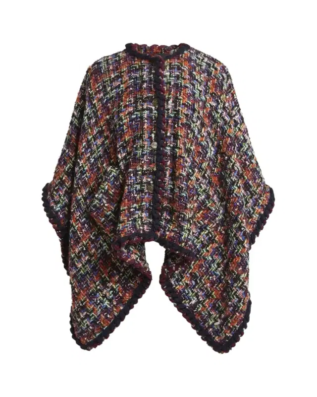 Etro Multicolor Tweed Wool-Mohair Blend Cape