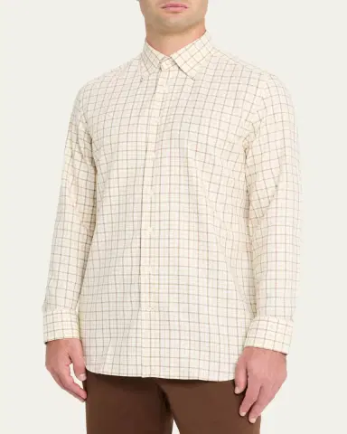 Bergdorf Goodman Men's Cotton Tattersall Check Button-Collar Sport Shirt | Thumbnail 4 Bergdorf Goodman Men's Cotton Tattersall Check Button-Collar Sport Shirt | Thumbnail 4