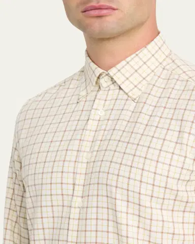 Bergdorf Goodman Men's Cotton Tattersall Check Button-Collar Sport Shirt | Thumbnail 5 Bergdorf Goodman Men's Cotton Tattersall Check Button-Collar Sport Shirt | Thumbnail 5