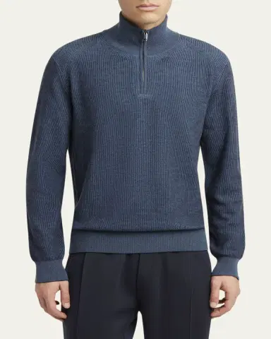 Brioni Men's Wool, Silk and Cashmere Rib Quarter-Zip Sweater | Thumbnail 4 Brioni Men's Wool, Silk and Cashmere Rib Quarter-Zip Sweater | Thumbnail 4