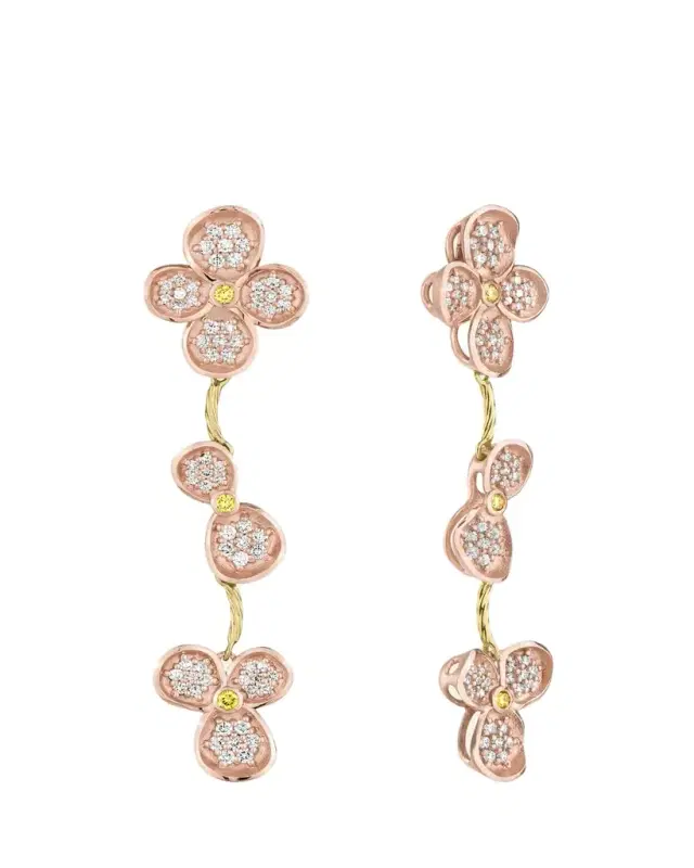 18K Pink Gold Forget Me Not Dangle Earrings with Diamonds