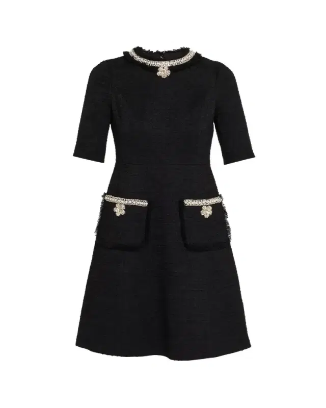 Rickie Freeman for Teri Jon Bead & Crystal-Trim Boucle Dress