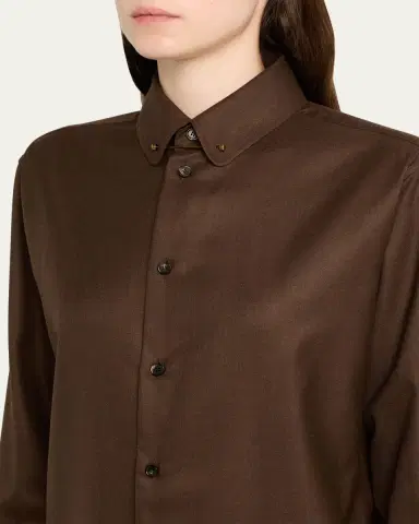 Loro Piana Thea Collar-Pin Wool Button-Down Shirt | Thumbnail 5 Loro Piana Thea Collar-Pin Wool Button-Down Shirt | Thumbnail 5