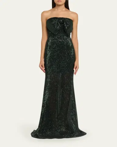 Badgley Mischka Strapless Bow-Front Sequin Gown | Thumbnail 2 Badgley Mischka Strapless Bow-Front Sequin Gown | Thumbnail 2