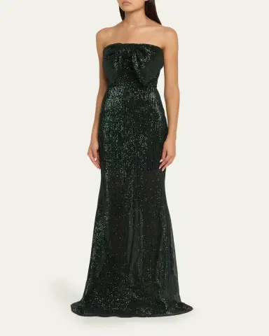 Badgley Mischka Strapless Bow-Front Sequin Gown | Thumbnail 4 Badgley Mischka Strapless Bow-Front Sequin Gown | Thumbnail 4