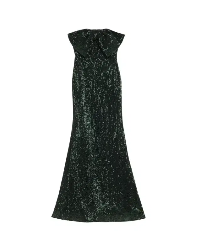 Strapless Bow-Front Sequin Gown