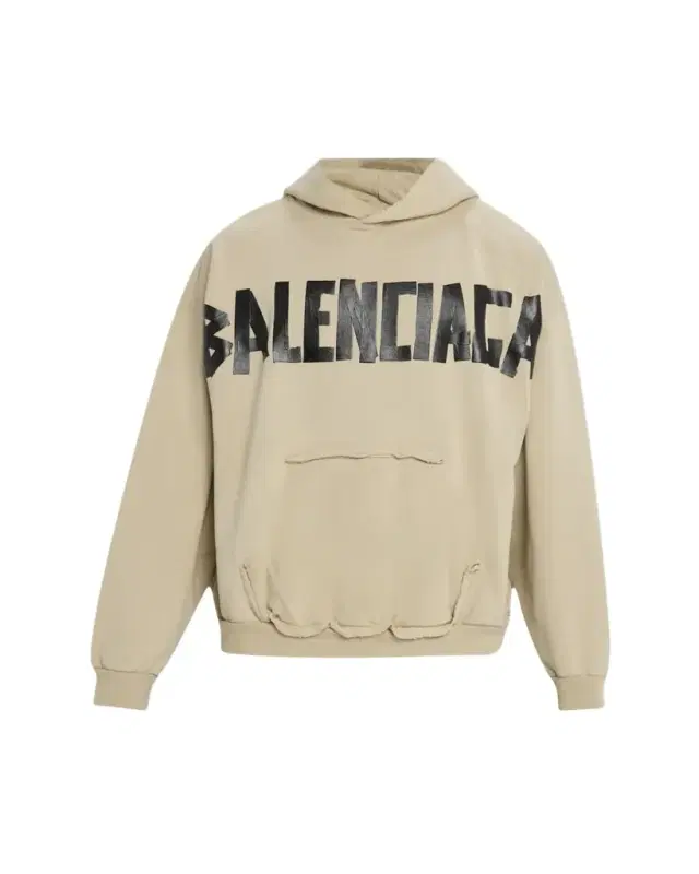 Men's Cotton Tape Logo Ripped-Pocket Hoodie
