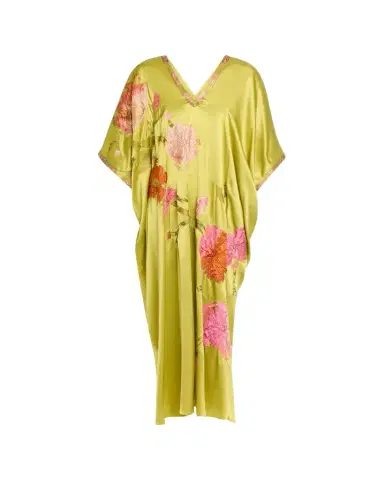 Josie Natori Floral-Embroidered Silk Caftan | Thumbnail 1