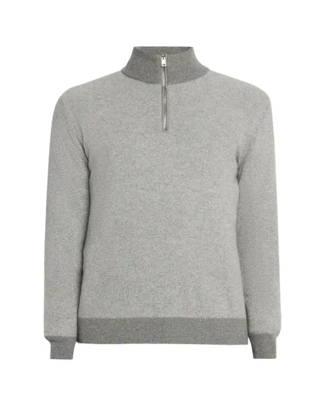 Men's Cashmere Birdseye Knit Half-Zip Sweater