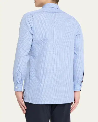 Charvet Men's Cotton Point Collar Micro-Plaid Sport Shirt | Thumbnail 3