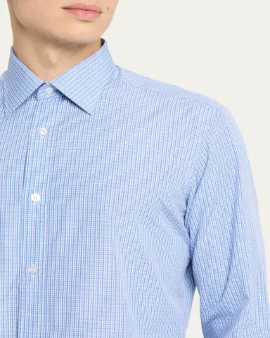 Charvet Men's Cotton Point Collar Micro-Plaid Sport Shirt | Thumbnail 5