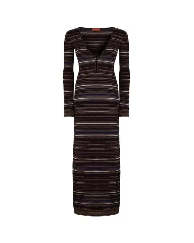 Metallic Striped Long-Sleeve Maxi Dress
