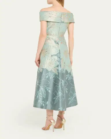 Rickie Freeman for Teri Jon Off-Shoulder Metallic Jacquard Midi Dress | Thumbnail 3 Rickie Freeman for Teri Jon Off-Shoulder Metallic Jacquard Midi Dress | Thumbnail 3