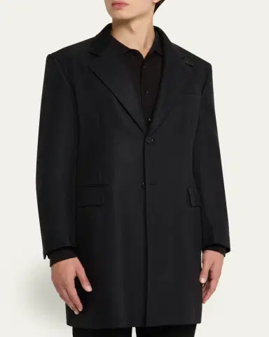 Brioni Men's Wool Chevron Single-Breasted Overcoat | Thumbnail 4 Brioni Men's Wool Chevron Single-Breasted Overcoat | Thumbnail 4