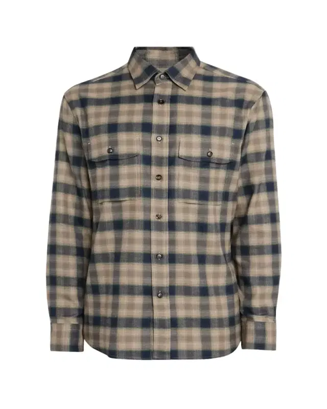 Men's Cotton Flannel Plaid Button-Down Shirt