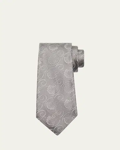 Charvet Men's Curly Floral Silk Tie | Thumbnail 3 Charvet Men's Curly Floral Silk Tie | Thumbnail 3