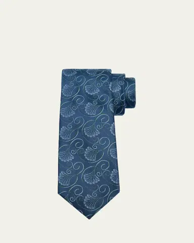 Charvet Men's Curly Floral Silk Tie | Thumbnail 4 Charvet Men's Curly Floral Silk Tie | Thumbnail 4