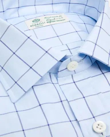 Borrelli Men's Cotton Multi-Plaid Point Collar Dress Shirt | Thumbnail 2 Borrelli Men's Cotton Multi-Plaid Point Collar Dress Shirt | Thumbnail 2