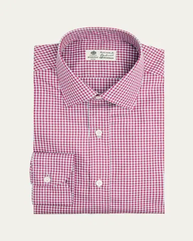 Borrelli Men's Cotton Multi-Plaid Point Collar Dress Shirt | Thumbnail 11 Borrelli Men's Cotton Multi-Plaid Point Collar Dress Shirt | Thumbnail 11